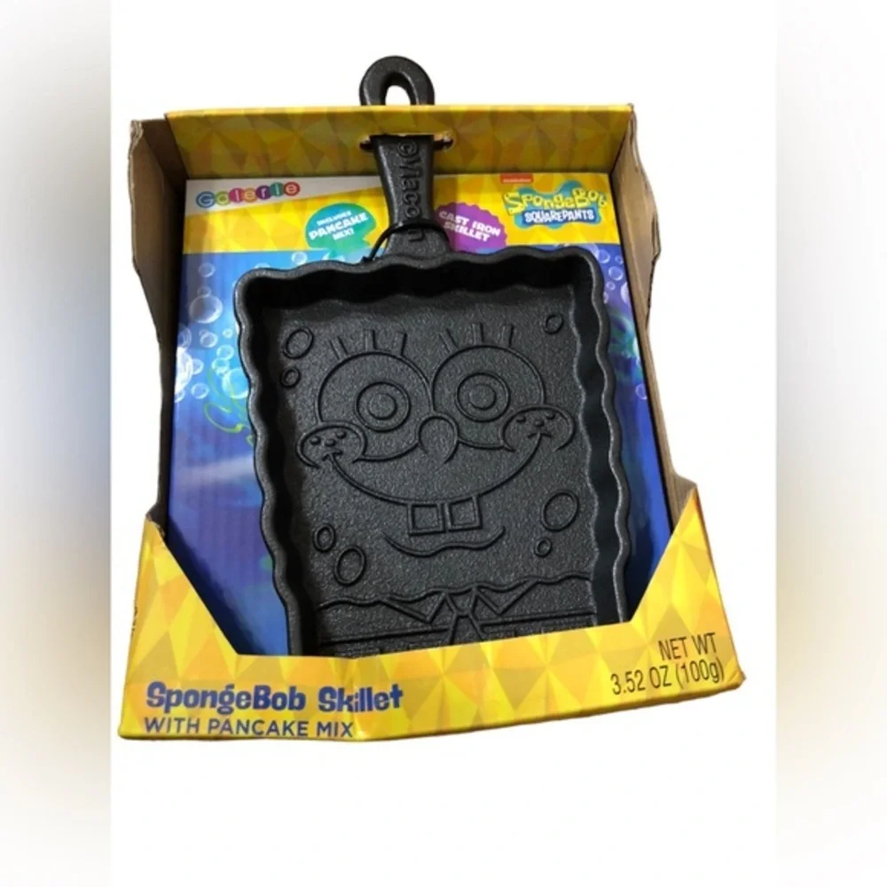 Spongebob squarepants cast iron pancake‎ skillet with pancake mix new